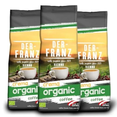 Imagen de Der Franz Café Crema Organic con certificación UTZ, en grano, 3 x 500 g