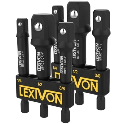 Imagen de LEXIVON juego de adaptadores broca (6,35 9,5 12,7 mm) makita, milwaukee, bosch tool set, apto para llave dinamométrica, porta brocas, vaso, carraca (2x 3 piezas 7,5cm) [LX 101X2]