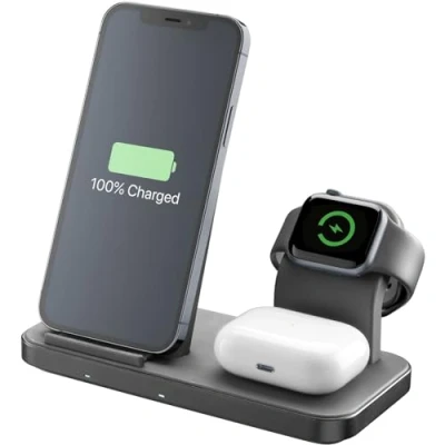 Imagen de Base de carga CellularLine Trio Wireless Charger, Para Apple, 20 W, Negro