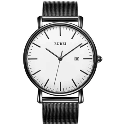 Imagen de BUREI Relojes de Pulsera para Hombre,Relojes Cuarzo analógicos Minimalistas Hombre con Correa Malla,Regalos