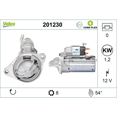 Imagen de VALEO 201230 Motor de arranque 12V 1,2kW 8 NO R 54 FORD: FIESTA 6, Grand C Max, Max 2