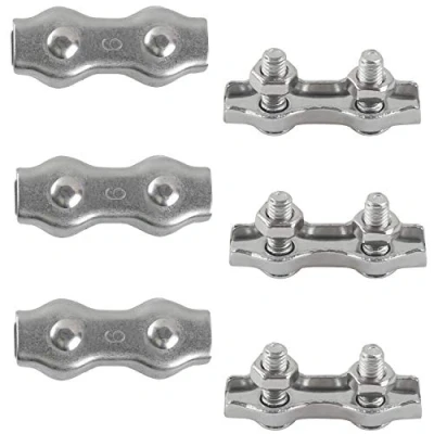 Imagen de M6 Abrazadera de Cable Dúplex Clips Doble Clip Cuerdas Alambre Acero Inoxidable 304 para Tendederos Cables Fijos Patio Colgante Velas Sol 6pcs
