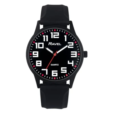 Imagen de Ravel Reloj para Hombre con Caja Negra, Correa Deportiva de Silicona y Marcadores Hora Resaltados Cuarzo Analógico RS003.03 Negro