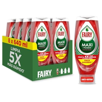 Imagen de Fairy, Maxi Poder Frutos Rojos Lavavajillas Liquido a Mano, 5,12 L (8 x 640 ml), Con Antigrasa, Limpieza Facil Platos, Ollas Y Sartenes Mas Grasientas