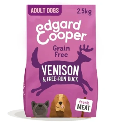 Imagen de Alimento seco para perros adultos Edgard &amp; Cooper (carne de venado y pato, 2,5 kg), sin cereales ni gluten, hipoalergénico, con ingredientes naturales carne fresca (el embalaje puede variar)