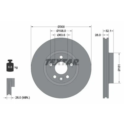 Imagen de TEXTAR PRO+ 92159205 Disco de freno VOLVO: V60 I, S80 II, S60 LAND ROVER: Freelander 2 SUV, Range Rover Evoque, Furgón