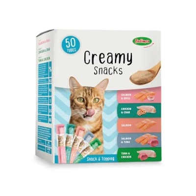 Imagen de Bubimex Creamy Snacks Multipack Dulces cremas para lamer Gatos Textura Lisa, cremosa y apetitosa Estimula el apetito favorece la hidratación 50 x 15 g