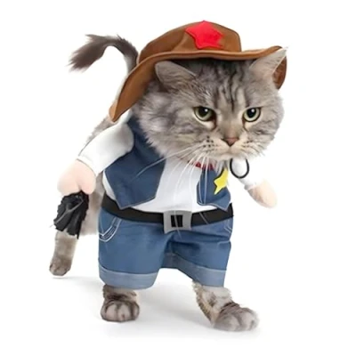 Imagen de DELIFUR Disfraces de Navidad, Vaquero para Fiestas Disfraz Even Especiales Navide, West Cowboy Uniforme con Sombrero, Ropa Divertido Mascotas Perro Gato