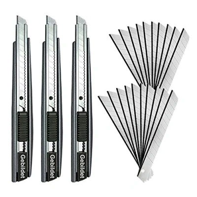 Imagen de Gebildet 3pcs 9mm Cúter de Cuchillas Profesional ángulo Corte 60 grados, Snap Off Acero Carbono Cuchillo, Automático Vinilo Herramientas, con 20pcs Repuesto