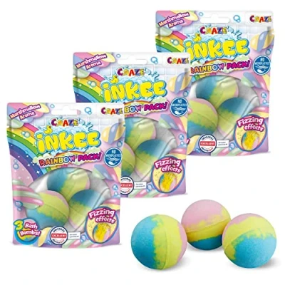Imagen de CRAZE INKEE Pack de 9 Bombas baño para niños con efecto Arcoiris en el agua, aroma a Malvavisco, 3 colores, 60g por pack, Sin Gluten