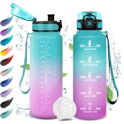 Imagen de Botella Agua Gimnasio 1.5L, con Marcador de Tiempo, Fácil Limpiar, Reutilizable, Motivadora y Prueba Fugas, Cantimplora para Oficina, Adultos, Bicicleta, Gym