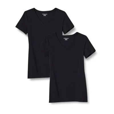 Imagen de Amazon Essentials Camiseta de Cuello en v Manga Corta y Ajuste Clásico Mujer, Pack 2, Negro, XXL