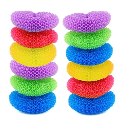 Imagen de D.RECT 12 Esponjas de Plástico para la Cocina Esponja Rascadora Limpiar Sartenes y Eliminar Suciedad Persistente Sin Rayas, Multicolor