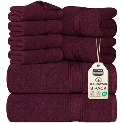 Imagen de Utopia Towels Juego de Toallas Premium 8 Piezas, 2 baño, Mano y 4 toallitas Algodón Calidad del Hotel, súper Suave Altamente Absorbente (Borgoña)