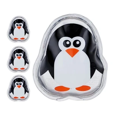 Imagen de Relaxdays Bolsas Frío Calor Niños, Set de 4, Compresas Térmicas Pingüino, Sacos Gel Lesiones, 11 x 9 cm, Blanco y Negro, Bambú, 1,5 cm Aprox