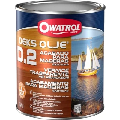 Imagen de OWATROL D2 2,5 l Barniz transparente brillante para madera tropical dura nueva y antigua al aire libre puertas, paneles de madera, ventanas, muebles jardín, puertas barcos