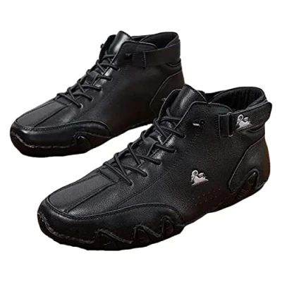 Imagen de Artminzo Zapatillas de deporte cuero con velcro gamuza para hombre, antideslizantes, transpirables, altas botas Chukka, Black, 42 2/3 EU