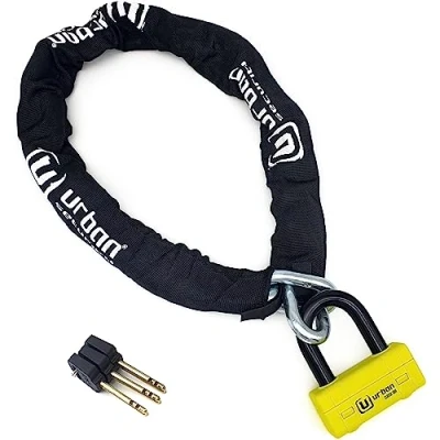 Imagen de URBAN UR75150 Cadena Candado Antirrobo Pesado ø15mm + Mini U, Alta Seguridad Homologada SRA, 150cm Completamente Testada +Visible, Antirobo Multifunción para Disco Freno, Anclaje, Motocicleta, Parking