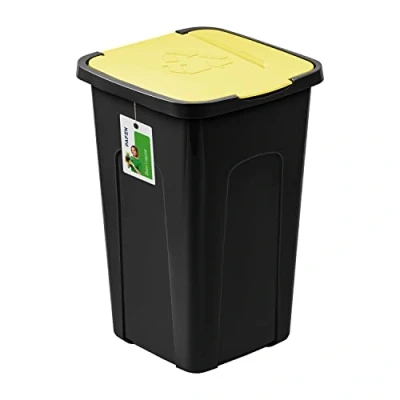 Imagen de PAFEN cubo de basura grande 50 l con tapa 550 x 365 370 mm para separar el separador residuos, amarillo