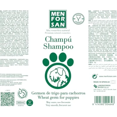 Imagen de MENFORSAN Champú para cachorros Con Germen de Trigo Estimula el crecimiento del pelaje No irrita los Ojos Perro Colageno Natural Sin Fragancia 300 ml