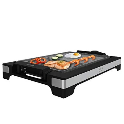 Imagen de Cecotec Plancha de asar Eléctrica Tasty&amp;Grill 2000 Inox MixStone. W, Acabados acero inoxidable, Superficie mixta, Apta lavavajillas