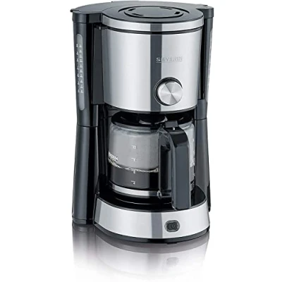 Imagen de SEVERIN Cafetera de goteo para 10 tazas, filtro / americana Con jarra cristal, placa calefactora y desconexión automática, Acero inoxidable cepillado Negro, KA 4825