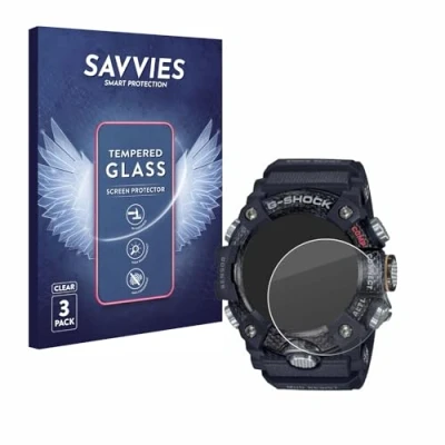 Imagen de savvies Protector Cristal Templado para Casio G Shock Mudmaster GG B100 1AER (3 Unidades) Pantalla Vidrio, Protección 9H, Pelicula
