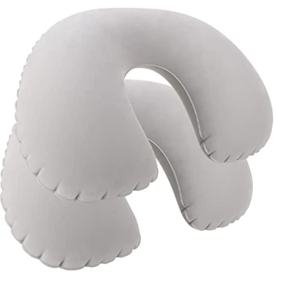 Imagen de com four® 2X Almohada Inflable para el Cuello práctica inflar de Viaje (Redondo 2 Piezas Gris)