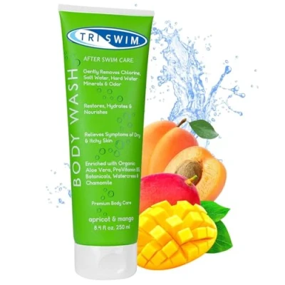 Imagen de TRISWIM Gel de Ducha Anticloro para Nadadores, Baño Elimina los Efectos Negativos del Cloro y el Agua Dura, Hidratante Después Nadar Albaricoque Mango, 250 ml