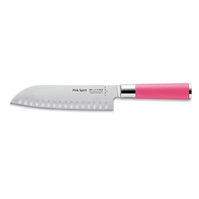 Imagen de F. DICK Pink Spirit 8 1742 182K 79 Cuchillo Santoku (longitud de la hoja: 18 cm, acero inoxidable con filo alveolado, hoja probada láser, X55CrMo14, mango plástico)