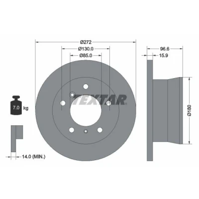 Imagen de TEXTAR PRO 92137603 Disco de freno 272 15,9 05/07 130 macizo revestido sin perno sujeción rueda, buje rueda