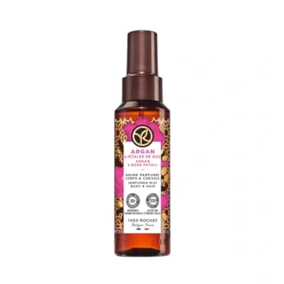 Imagen de Yves Rocher Bruma Corporal Perfumada BAIN de NATURE Sensualidad Satinada para Cuerpo y Cabello 96% Ingredientes Naturales Vegana Botella Reciclada 100 ml (Argan &amp; Pétalos Rosa)