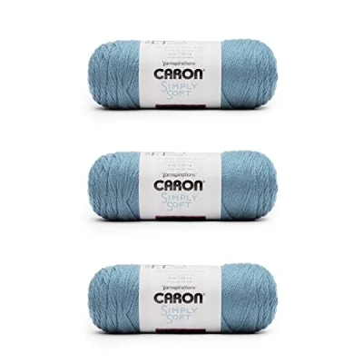 Imagen de Caron Simply Soft Ovillo de hilo azul claro campestre Paquete 3 unidades 6 onzas Acrílico 4 medianos (peinado) 315 yardas Tejido/ganchillo