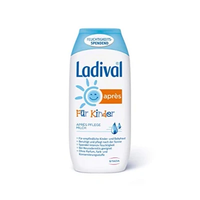 Imagen de Ladival Loción para niños Après after Sun sin perfume la piel de los niños, cuidado intensivo y refrescante, colorantes ni conservantes, 200 ml