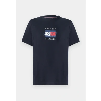 Imagen de Tommy Hilfiger Linear FLAG Graphic TEE Unisex Camiseta estampada, Talla: XS, Desert sky