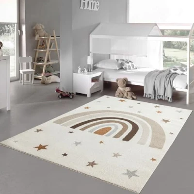 Imagen de Teppich Traum Alfombra para habitación Infantil Sala de Juegos Easy Care Rainbow Stars Bright Robust Cream, 120 x 170 cm