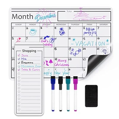 Imagen de Amazon Basics Hoja de pizarra blanca borrado en seco, magnética, con calendario, 30,5 x 43,2 cm Blanco