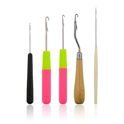 Imagen de Agujas de Ganchillo Madera Doblada Set Aguja Metal Ergonómicas Tejer con Mango Suave Ganchos DIY Ganchillos 5 Piezas