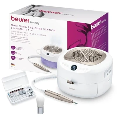 Imagen de Beurer MP 200 StudioNails Pro estación profesional de manicura/pedicura 3 en 1, cortaúñas eléctrico con lámpara UV/LED y extractor polvo, apto para uñas gel acrílicas, 26.000 rpm, 9 accesorios