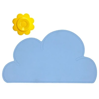 Imagen de BITEYI Salvamantel,Silicona Mantel Mat Individual Estera de Tabla para Bebé y Niño,Forma Nube,Lavable,Antideslizante (Azul)