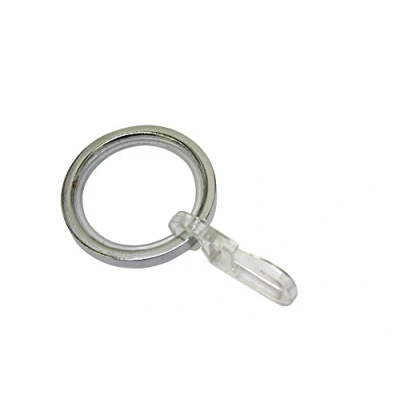 Imagen de GARDINIA Anillo de cortina con 20 mm diámetro, Inserciones deslizantes y gancho plegable, 10 piezas, Serie Chicago, Ancho 4 mm, Metal, Cromo