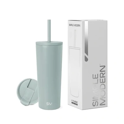 Imagen de Simple Modern Vaso Térmico con Pajita y Tapa, de Café Botella Agua Reutilizable Acero Inoxidable Taza para Viajes, Turquesa (Sea Glass Sage), 710ml