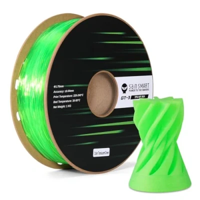 Imagen de SainSmart Filamento de TPU translúcido alta fluidez, 1,75 mm, para impresión velocidad 500 mm/s, 1 kg, color verde