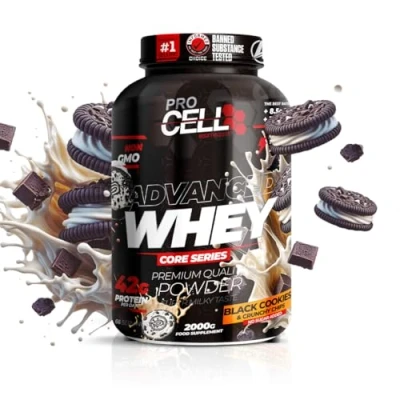 Imagen de WheyCore Proteinas Whey (2kg) Sabor Black Cookies, Zero Azúcar, 21g de Proteina, 66 Servicios Protein Concentrado y Aislado Suero para Masa Muscular en Polvo Batidos