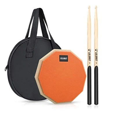 Imagen de LOLUNUT Almohadilla para práctica silenciosa batería, de 2 caras, base madera con goma suave, incluye baquetas maciza., 20.3 cm Naranja