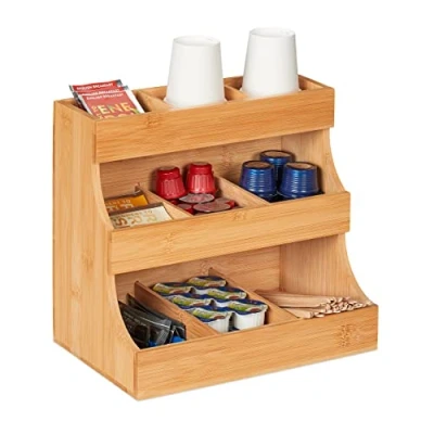 Imagen de Relaxdays Compartimentos Organizador Café, 9 Compartimientos, Bambú, 24 x 26,5 27,5 cm, Mueble Cafetería, Almacenaje Té, Natural, 26.5 17.5 cm