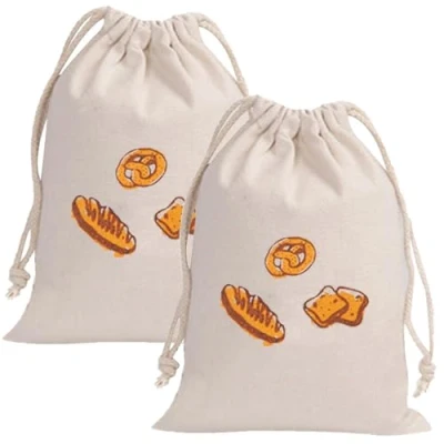 Imagen de QianFenShi 2 Piezas Bolsa Pan,Bolsa de Pan Tela,Bolsas Lino,Bolsas Reutilizables,Bolsas Almacenamiento Pan,con Cordón,31 x 38 cm