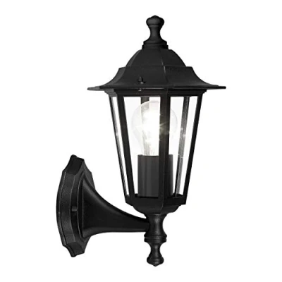 Imagen de Eglo Laterna 4 Lámpara de pared para exterior 1 foco, luz aluminio fundido en negro y cristal transparente, casquillo E27, IP44