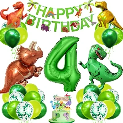 Imagen de Decoracion Cumpleaños Dinosaurios, Globo Numero 4 Verde, Globos de Años, Grandes Gigantes Helio, para Fiestas