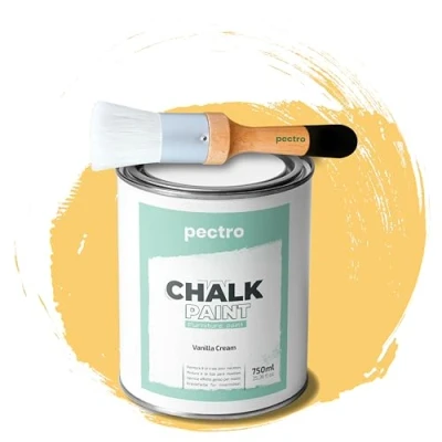 Imagen de PECTRO Pintura a la Tiza para Muebles 750ml + Brocha de Madera especial Pack sin lijar Chalk Paint Efecto Colores (Crema Vainilla)